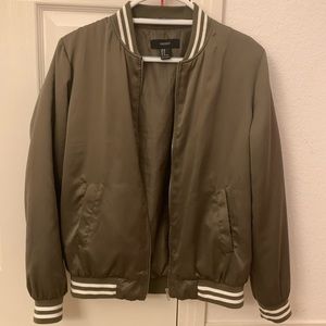 Forever 21 satin army green varsity bomber jacket